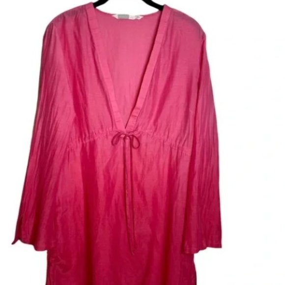 Athleta Ombre Pink to Red silk-blend Swimsuit Coverup with Drawstring - Picture 1 of 5